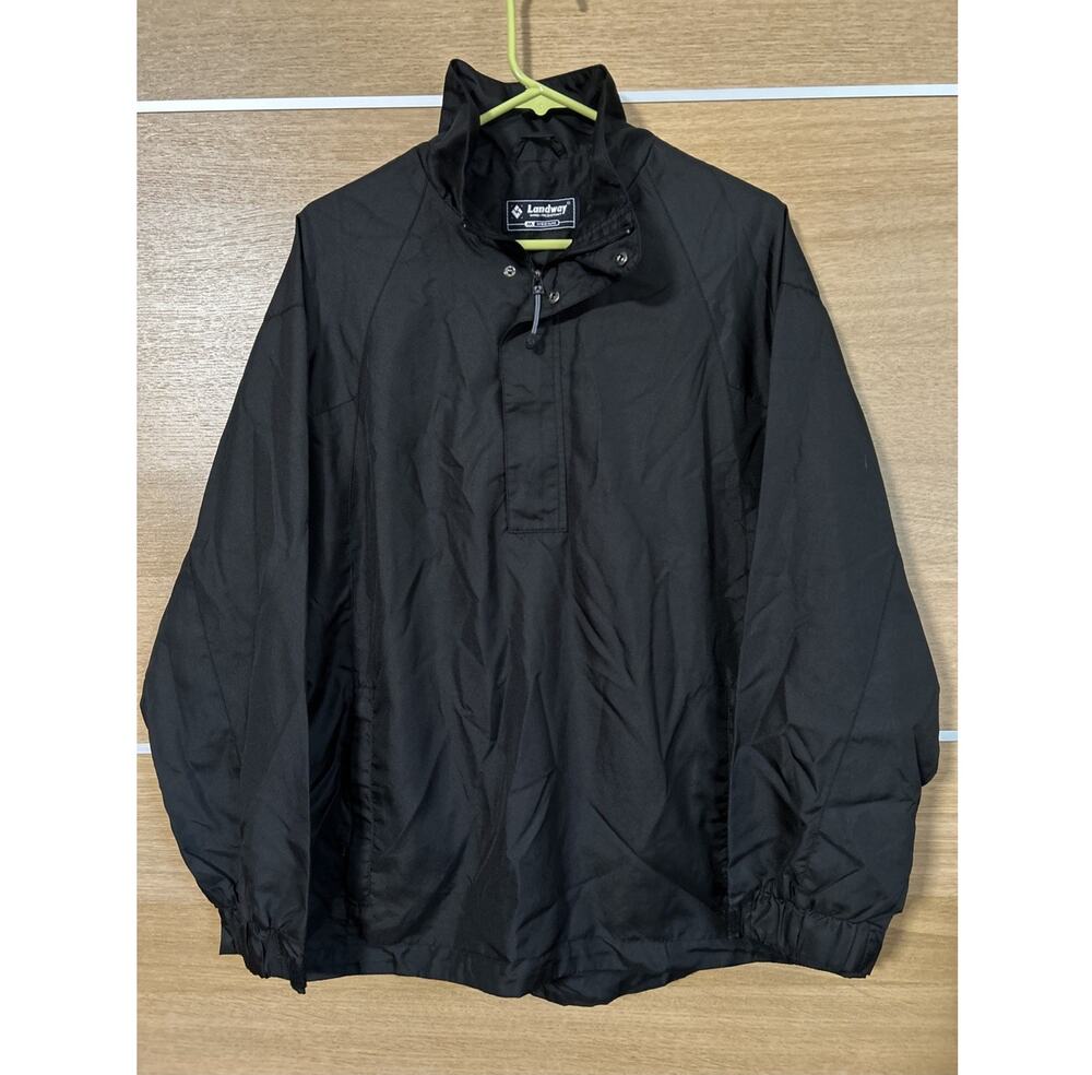 Landway Men Medium Pullover 1/4 Zip Jacket Black Pockets Lightweight Windbreaker